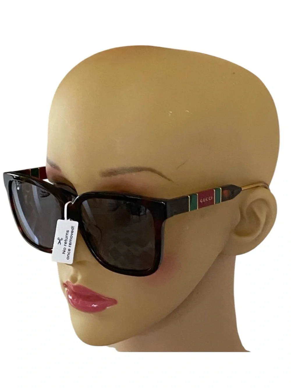 GUCCI Oversized Square Sunglasses Black Tortoise Shell Pearlescent Luxury NWT